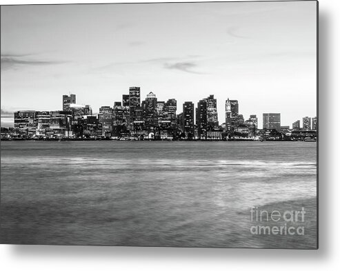 2014 Metal Print featuring the photograph Boston Skyline Cityscape at Night Black and White #1 by Paul Velgos