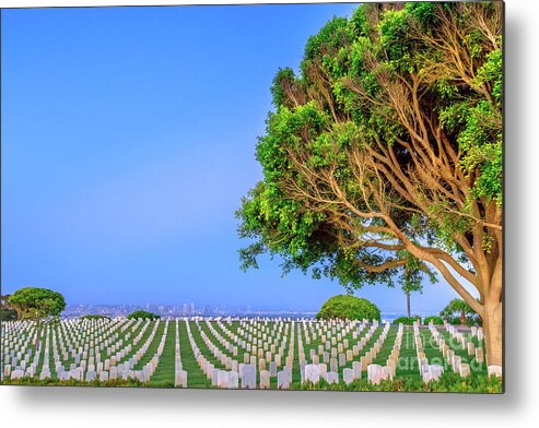 Cemetery Metal Print featuring the photograph Cemetery with San Diego skyline #1 by Benny Marty