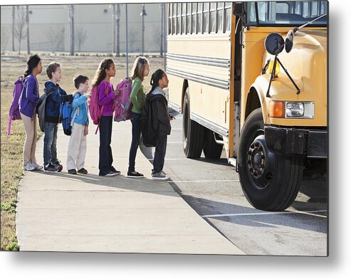 4-5 Years Metal Print featuring the photograph Children boarding school bus #1 by Kali9