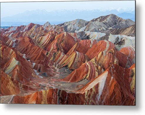 Tranquility Metal Print featuring the photograph Colorful mountain in Danxia landform in Zhangye, Gansu of China #1 by Ratnakorn Piyasirisorost