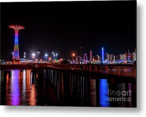 2019 Metal Print featuring the photograph Coney Island at Night #2 by Stef Ko