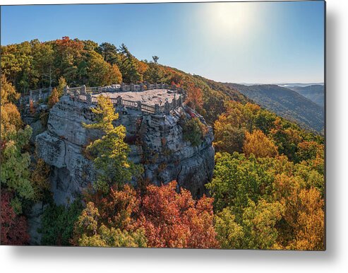 Aerial Metal Print featuring the photograph Coopers Rock panorama in West Virginia with fall colors #1 by Steven Heap