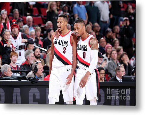 Nba Pro Basketball Metal Print featuring the photograph Damian Lillard and C.j. Mccollum by Sam Forencich