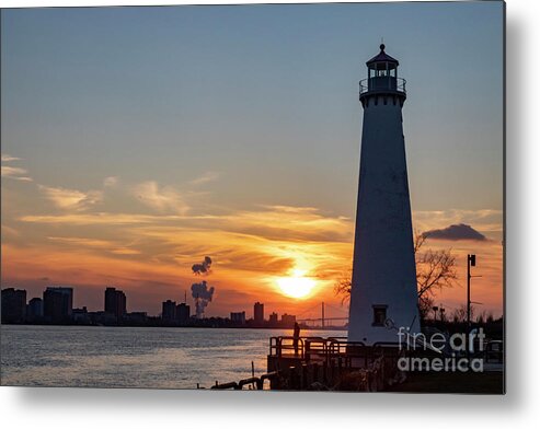 Lighthouse Metal Print featuring the photograph Detroit River Sunset #1 by Jim West