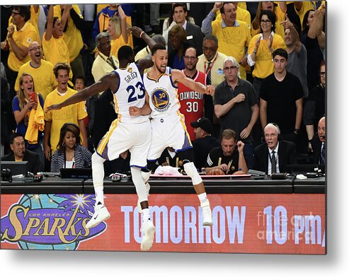 Stephen Curry Metal Print featuring the photograph Draymond Green and Stephen Curry #1 by Garrett Ellwood