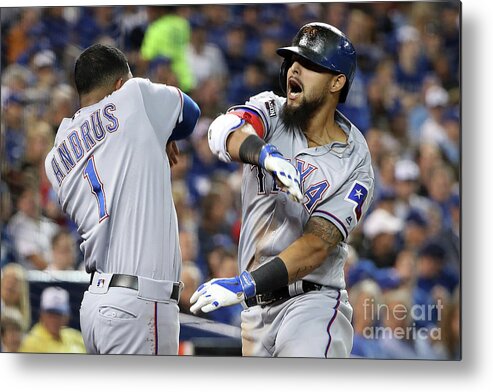 Three Quarter Length Metal Print featuring the photograph Elvis Andrus and Rougned Odor #1 by Tom Szczerbowski