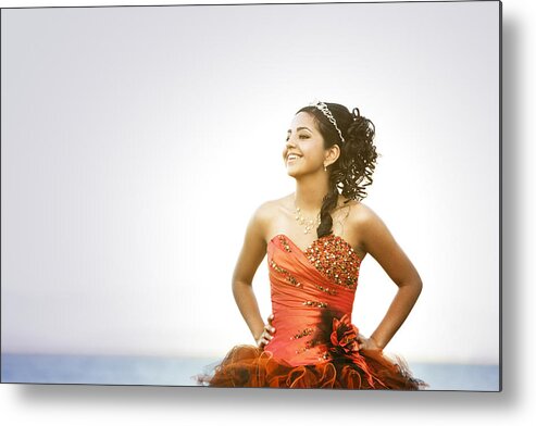 People Metal Print featuring the photograph Hispanic teenager dressed for quinceanera #1 by Sollina Images