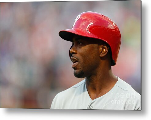 American League Baseball Metal Print featuring the photograph Jimmy Rollins by Mike Stobe