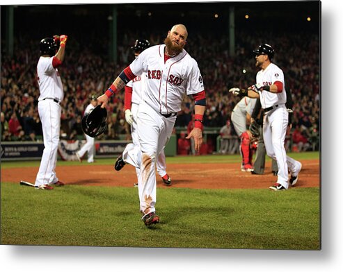 Playoffs Metal Print featuring the photograph Jonny Gomes and Shane Victorino by Jamie Squire