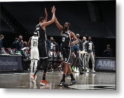 Nba Pro Basketball Metal Print featuring the photograph Kevin Durant and James Harden by Nathaniel S. Butler
