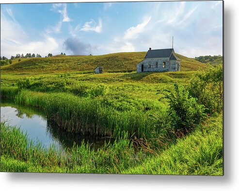 Country Schoolhouse Metal Print featuring the photograph Little Schoolhouse on the Prairie - Kirkelie township schoolhouse near Burlington ND by Peter Herman