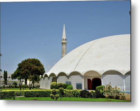 Mosque Metal Print featuring the photograph Masjid Tooba or Round Mosque with marble dome minaret and gardens Defence Karachi Pakistan #2 by Imran Ahmed