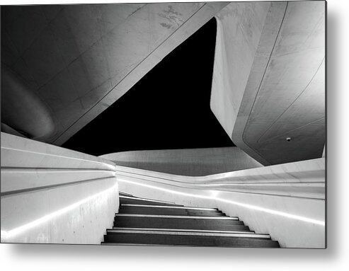Futuristic Building Metal Print featuring the photograph Modern architecture and empty staircase leading to a bright open space. by Michalakis Ppalis
