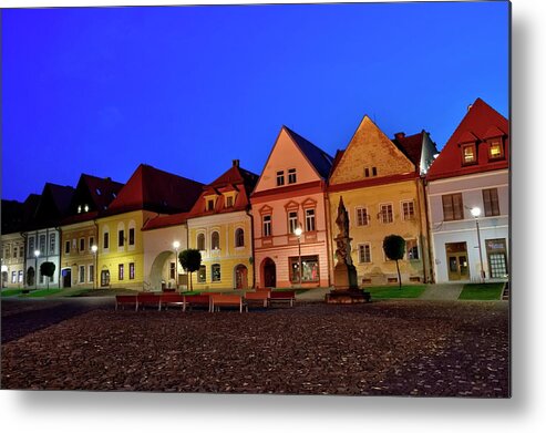 Town Metal Print featuring the photograph Old town houses in Bardejov city, Slovakia #1 by Elenarts - Elena Duvernay photo