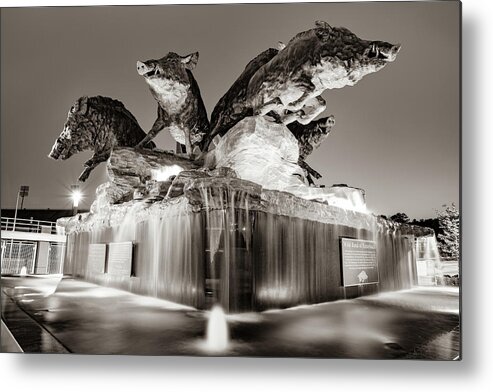 Fayetteville Campus Metal Print featuring the photograph Fayetteville Arkansas Football Stadium Fountain - Sepia Edition by Gregory Ballos