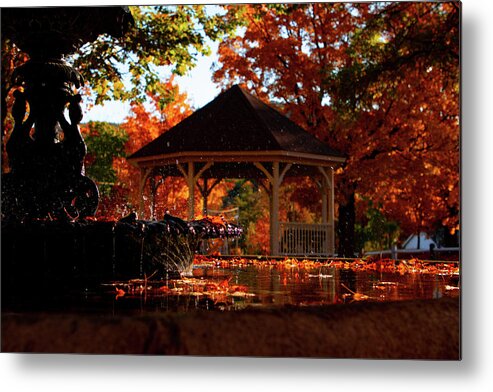 Rumney New Hampshire Fall Colors Metal Print featuring the photograph Rumney Common Fountain in fall colors #1 by Jeff Folger