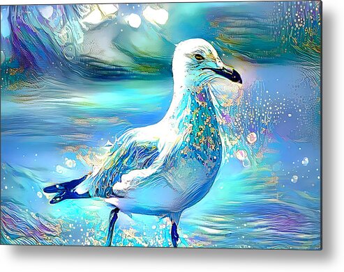 Bird Metal Print featuring the mixed media Colorful Seagull By The Seashore by Debra Kewley