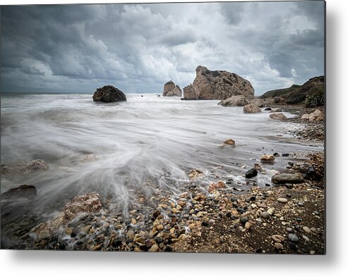 Sea Waves Metal Print featuring the photograph Seascape with windy waves during stormy weather on a rocky coast by Michalakis Ppalis