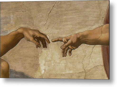 Christian Metal Print featuring the painting The Creation of Adam Detail #2 by Michelangelo