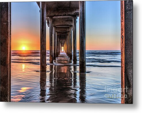 Beach Metal Print featuring the photograph Under Scripps Pier at Sunset by David Levin