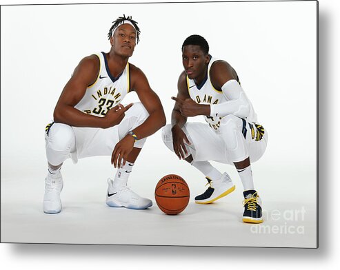 Myles Turner Metal Print featuring the photograph Victor Oladipo and Myles Turner #1 by Ron Hoskins