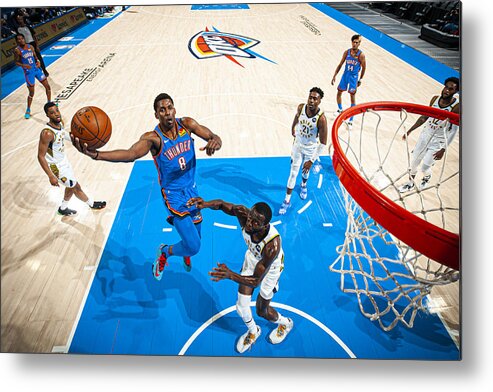 Jaylen Hoard Metal Print featuring the photograph Indiana Pacers v Oklahoma City Thunder #10 by Zach Beeker