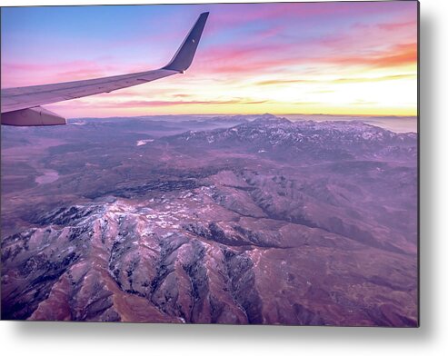 Flying Metal Print featuring the photograph Flying Over Rockies In Airplane From Salt Lake City At Sunset #17 by Alex Grichenko