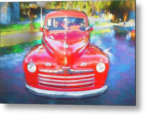 1946 Red Ford Super Deluxe Coupe V8 Metal Print featuring the photograph 1946 Red Ford Super Deluxe Coupe V8 X123 by Rich Franco