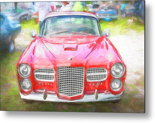 1961 Red Facel Vega Hk500 2 -door Coupe Hood Ornament Metal Print featuring the photograph 1961 Red Facel Vega HK500 2 Door Coupe X118 by Rich Franco