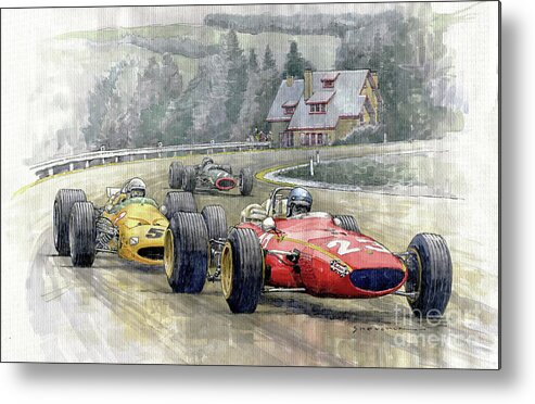 Shevchukart Metal Print featuring the painting 1968 Belgian GP SPA by Yuriy Shevchuk