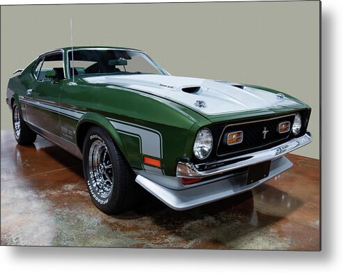 1971 Ford Mustang Boss 351 Metal Print featuring the photograph 1971 Ford Mustang Boss 351 dk green by Flees Photos