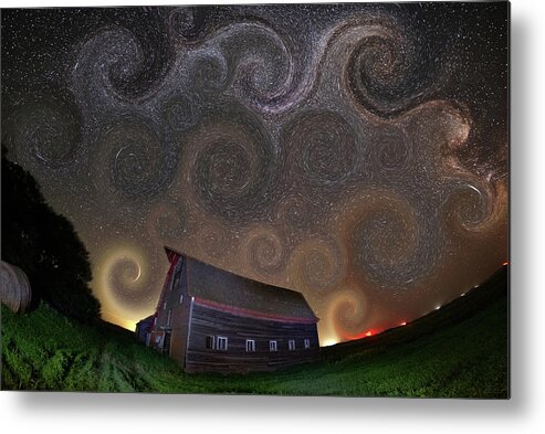 Starry Night Metal Print featuring the photograph A Starry Night at the Blackmore Barn - milky way and barn in rural ND #2 by Peter Herman