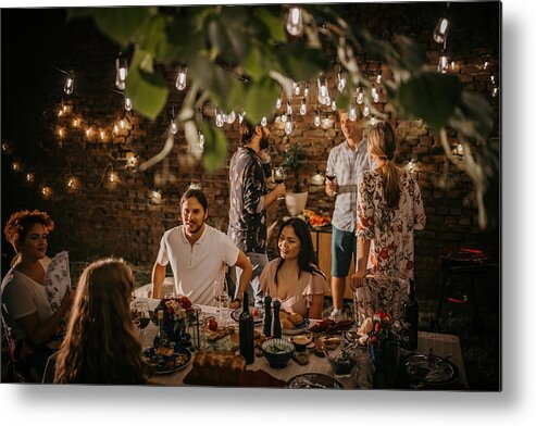 People Metal Print featuring the photograph Dinner party in back yard #2 by South_agency