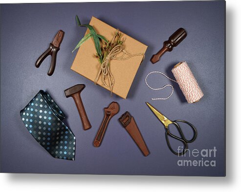 Happy Fathers Day Metal Print featuring the photograph Father's Day or masculine birthday theme flatlay background. #2 by Milleflore Images