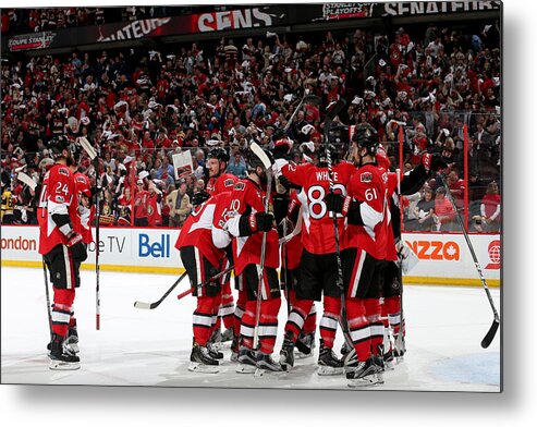 Playoffs Metal Print featuring the photograph Pittsburgh Penguins v Ottawa Senators - Game Six #2 by Jana Chytilova/Freestyle Photo