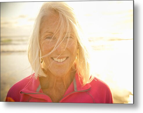 Mature Adult Metal Print featuring the photograph Portrait Of Fit senior Woman At The Beach #2 by Stephen Simpson