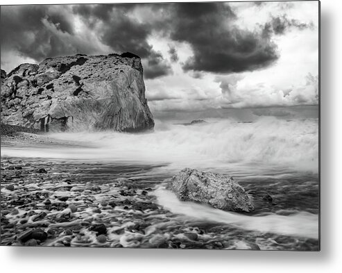 Seascape Metal Print featuring the photograph Seascape with windy waves during stormy weather. by Michalakis Ppalis