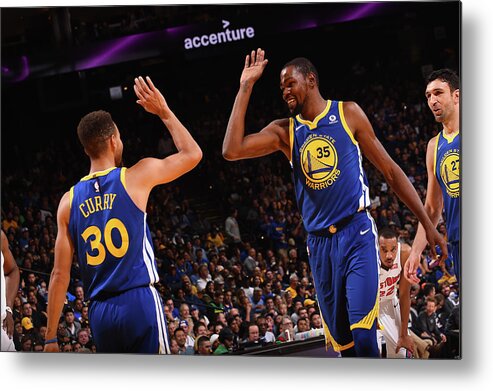 Kevin Durant Metal Print featuring the photograph Stephen Curry and Kevin Durant #2 by Noah Graham