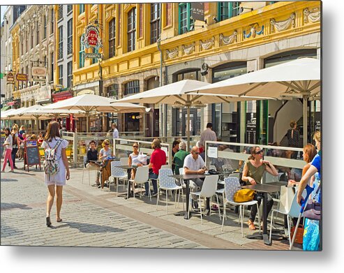 Breakfast Metal Print featuring the photograph Street cafe restaurant in Lille France #2 by Alphotographic