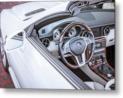 2014 White Mercedes Benz Slk 350 Convertible Metal Print featuring the photograph 2014 White Mercedes Benz Slk 350 Convertible X102 by Rich Franco