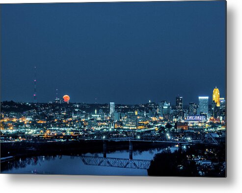 Supermoon Metal Print featuring the photograph 2017 Super Moon Behind The Cincinnati Ohio Skyline by Dave Morgan
