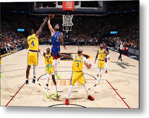 Playoffs Metal Print featuring the photograph 2023 NBA Playoffs - Los Angeles Lakers v Denver Nuggets by Garrett Ellwood