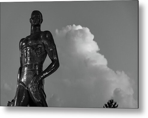 Spartan Staue Night Metal Print featuring the photograph Spartan statue at night on the campus of Michigan State University in East Lansing Michigan #23 by Eldon McGraw