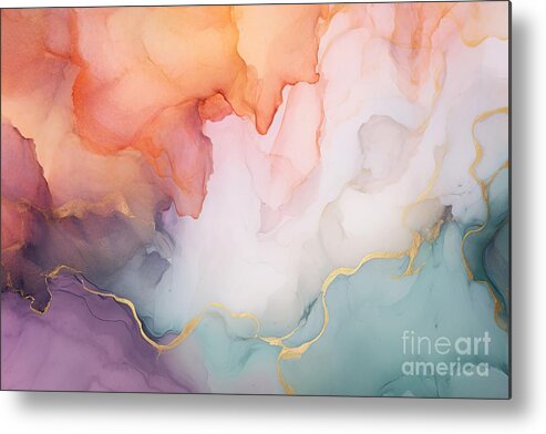 Art Metal Print featuring the painting Alcohol Ink Sea Texture Contemporary Art Abstract Art Background Multicolored Bright Texture Fragment Of Artwork Modern Art Inspired By The Sky As Well As Steam And Smoke Trendy Wallpaper #3 by N Akkash