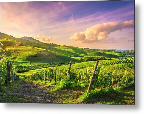 Vineyards Metal Print featuring the photograph Langhe vineyards view, Barolo and La Morra, Piedmont, Italy Euro by Stefano Orazzini
