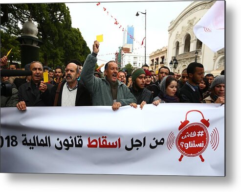 Tunis Metal Print featuring the photograph Protest in Tunisia by Anadolu Agency
