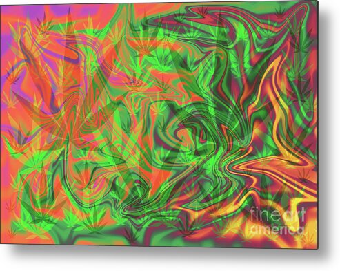 Leaves Metal Print featuring the digital art Psychedelic Cannabis Leaf #3 by Jonathan Welch