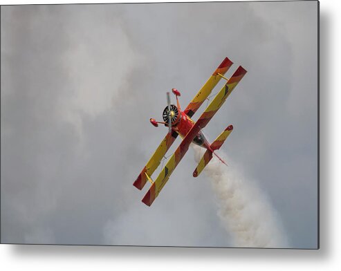 Red Metal Print featuring the photograph Red and Yellow Airplane by Carolyn Hutchins