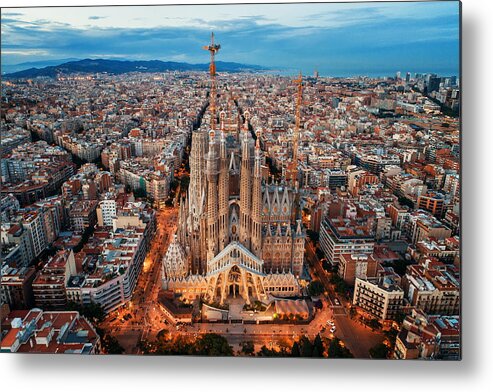Barcelona Metal Print featuring the photograph Sagrada Familia aerial view #3 by Songquan Deng