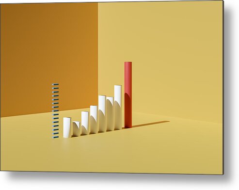 Internet Metal Print featuring the photograph 3D of Arrows business growth infographic blank template in yellow background by Hector Roqueta Rivero
